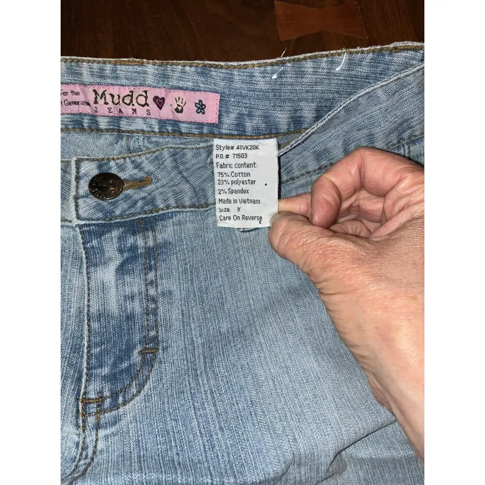 Vintage 90s, Y2K Mudd jeans Jr 3 Blue Low/Mid Rise Denim Flared / Bell‎ Leg